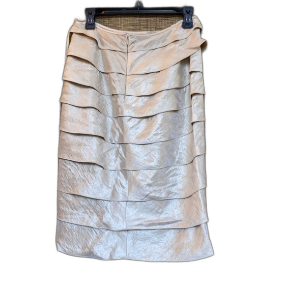 Adrianna Papell Evening Essentials tiered shiny midi skirt color champagne - Picture 2 of 5